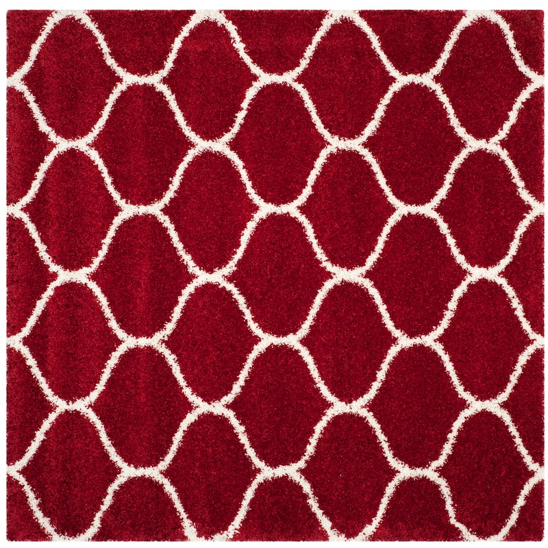 SAFAVIEH Hudson Shag Pushpa Trellis 2-inch Thick Area Rug - 3' Square - Red/Ivory