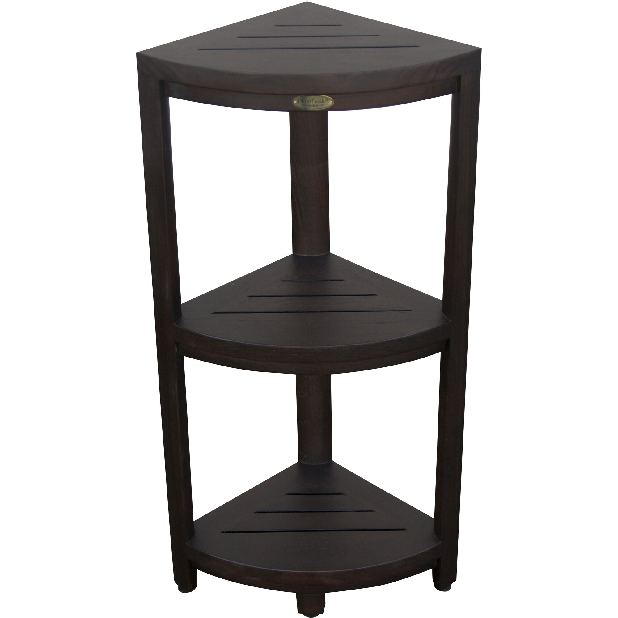 Teak Three Tier Corner Corner Shower Shelf in Brown Finish Teak Three Tier Corner Corner Shower Shelf in Brown Finish