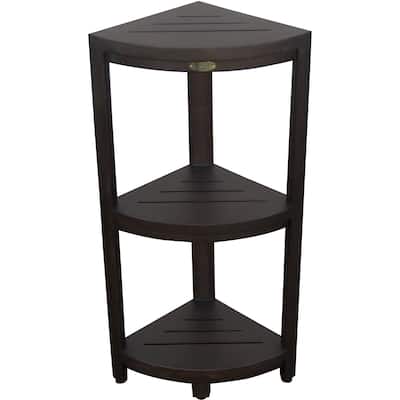 Teak Three Tier Corner Corner Shower Shelf in Brown Finish