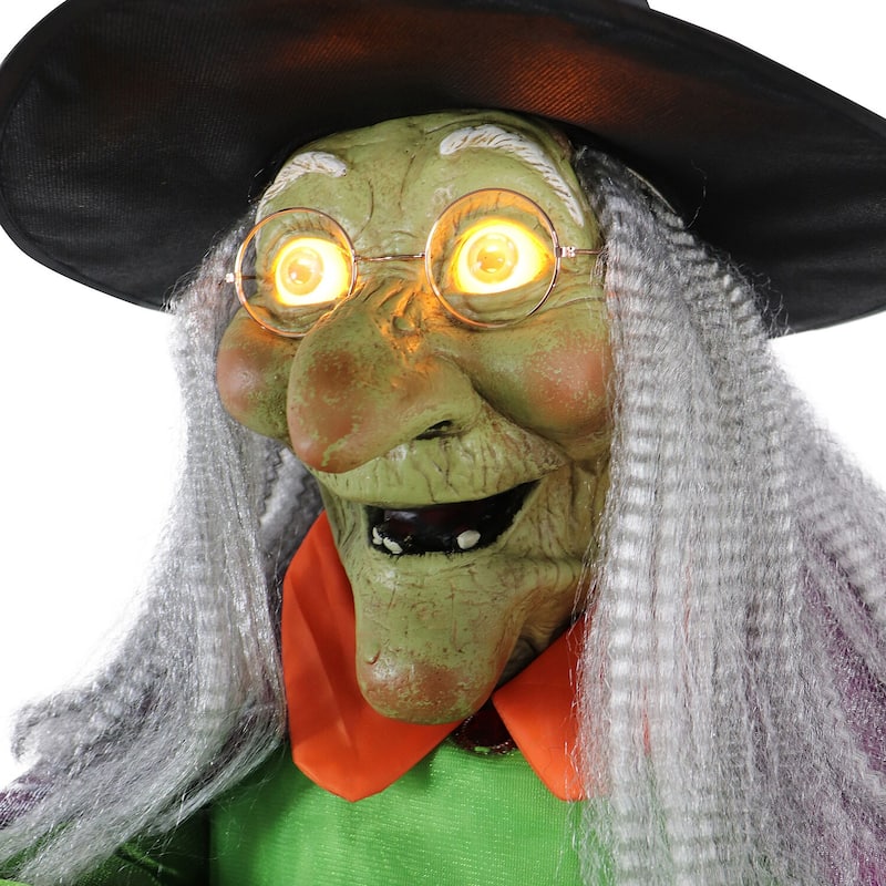 Haunted Hill Farm 6-Ft. Tall Motion-Activated Cauldron Witch, Premium Talking Halloween Animatronic, Plug-In
