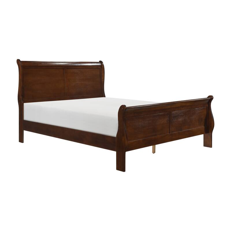 Full Size Sleigh Bed, Brown Cherry Finish, Classic Louis Philippe Style, Traditional Design