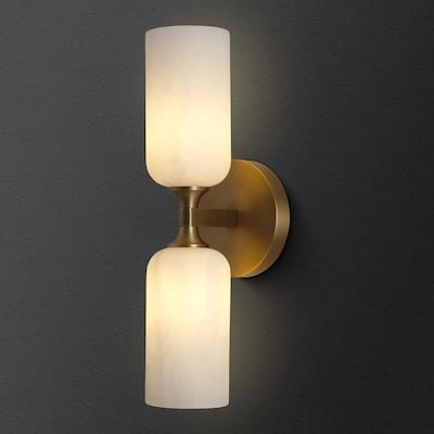 KAYLA 14 in. 2-Light Gold Modern Natural Alabaster Wall Sconce