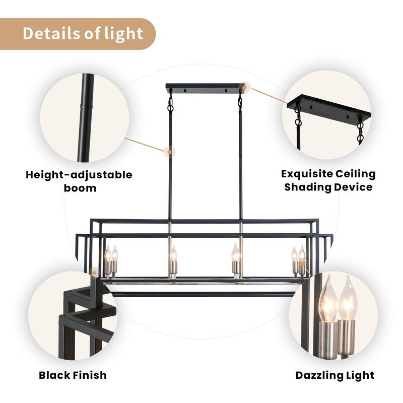 Modern Farmhouse 8-light 42In Rectangle Linear Chandelier for Dining Room