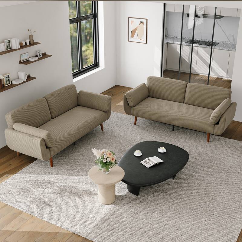 2 Set 73.5" W Upholstered Convertible Sleeper Sofa Bed with Pillows