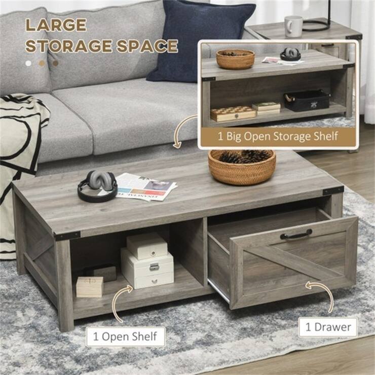 Coffee Table with 2 Open Shelves and 1 Drawer