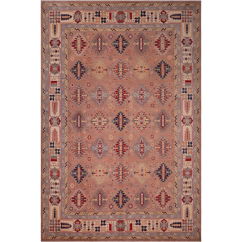 Tribal Kazak Patrick Pink/Beige Wool Rug - 9'1'' x 12'0''