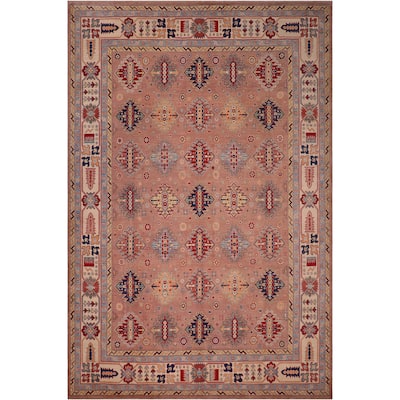 Tribal Kazak Patrick Pink/Beige Wool Rug - 9'1'' x 12'0''