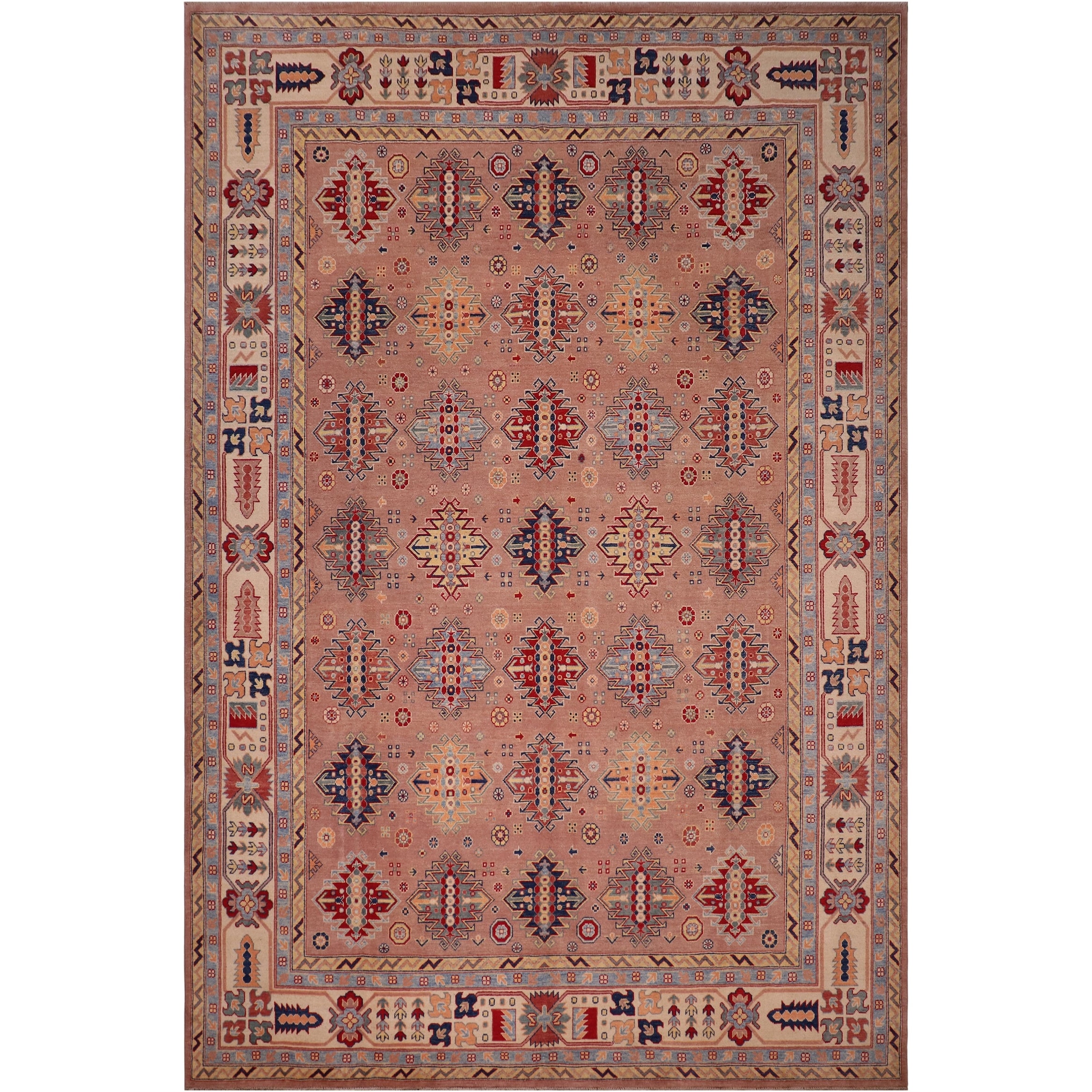 Tribal Kazak Patrick Pink/Beige Wool Rug - 9'1'' x 12'0''
