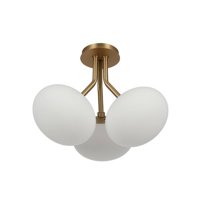 Mid-Century 3-Light Opal Glass Globe Semi Flush Ceiling Light