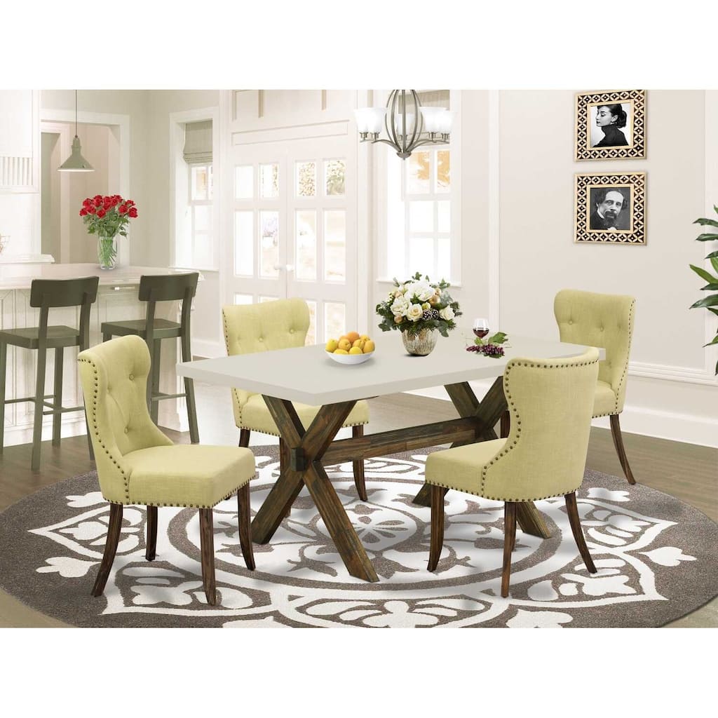 HomeStock 5-Piece Rectangle Distressed Jacobean Finish Solid Wood Top Dining Table with 4-Chairs