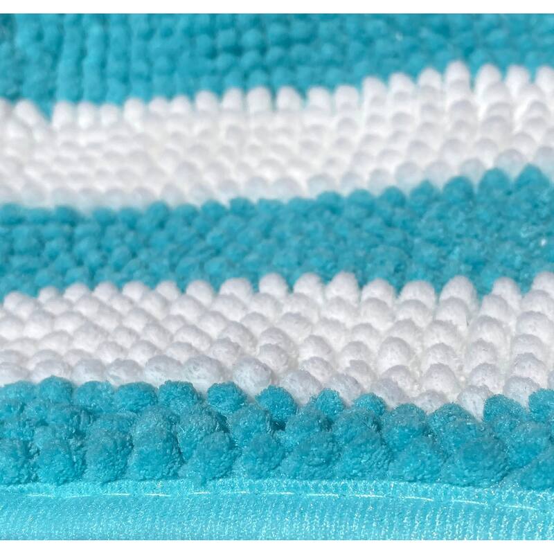 Extra Large 2 Piece Set Light Blue White Stripe Soft Cozy Plush Chenille Bath Mat Bathroom Rug