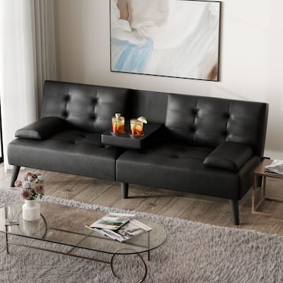 Faux Leather Tight Back Convertible Sofa Bed