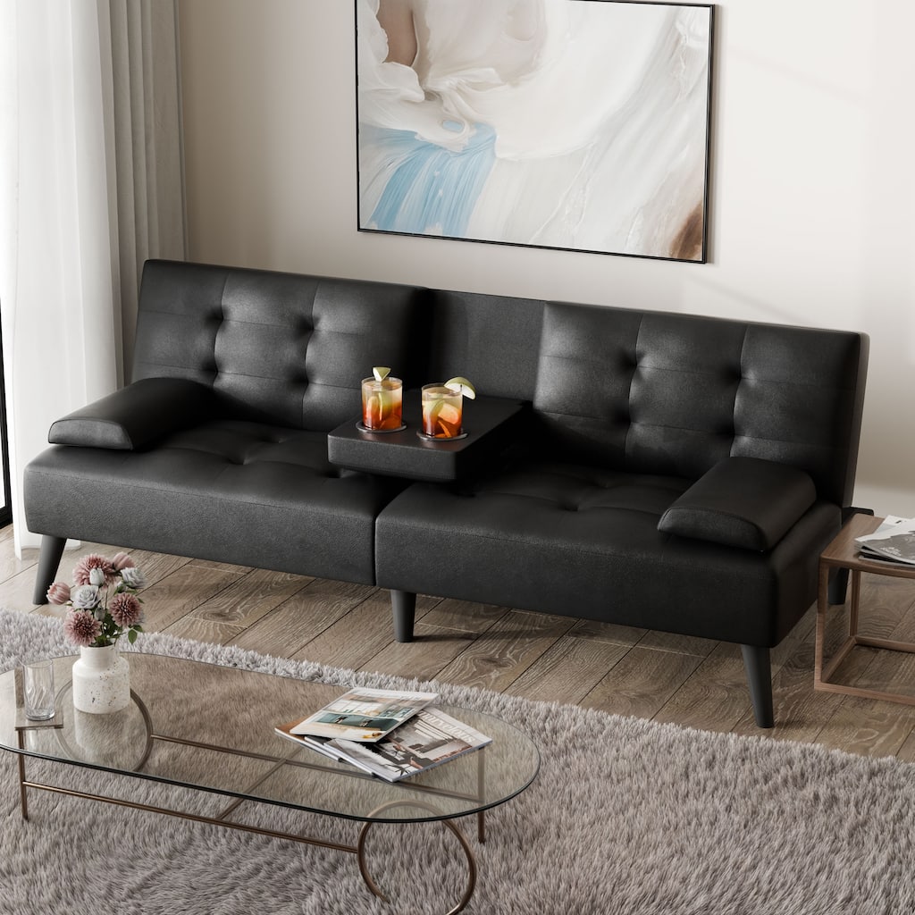 Faux Leather Tight Back Convertible Sofa Bed