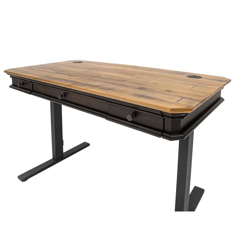 Executive Electric Sit/Stand Desk With Solid Plank Top, Brown