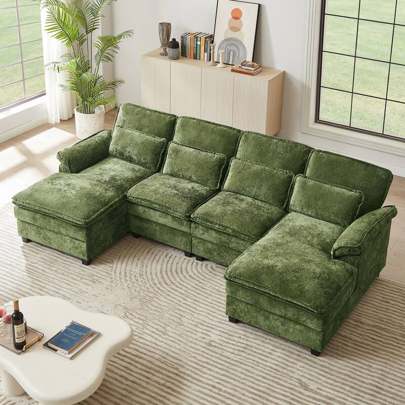 113 Inches Oversized Double Layer Cloud Design U Shaped Sofa with Double Chaise