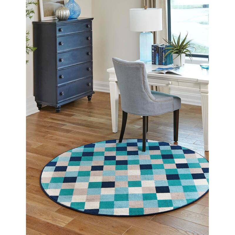 Contemporary Chorisia Collection Area Rug - 7' Round - Teal