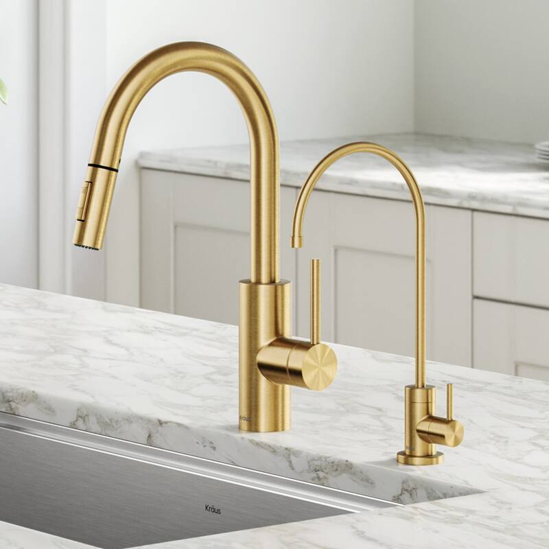 Kraus Oletto 1-Handle 2-Function Pulldown Kitchen Faucet - BB - Brushed Brass w/ Water Dispenser Faucet