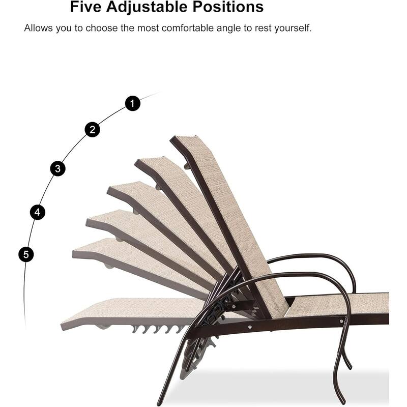 PURPLE LEAF Chaise Lounge Chair for Outdoor 3 Pieces Cast Aluminum Sunbathing Lounge Chairs for Patio Lawn Patio Lounge Chair