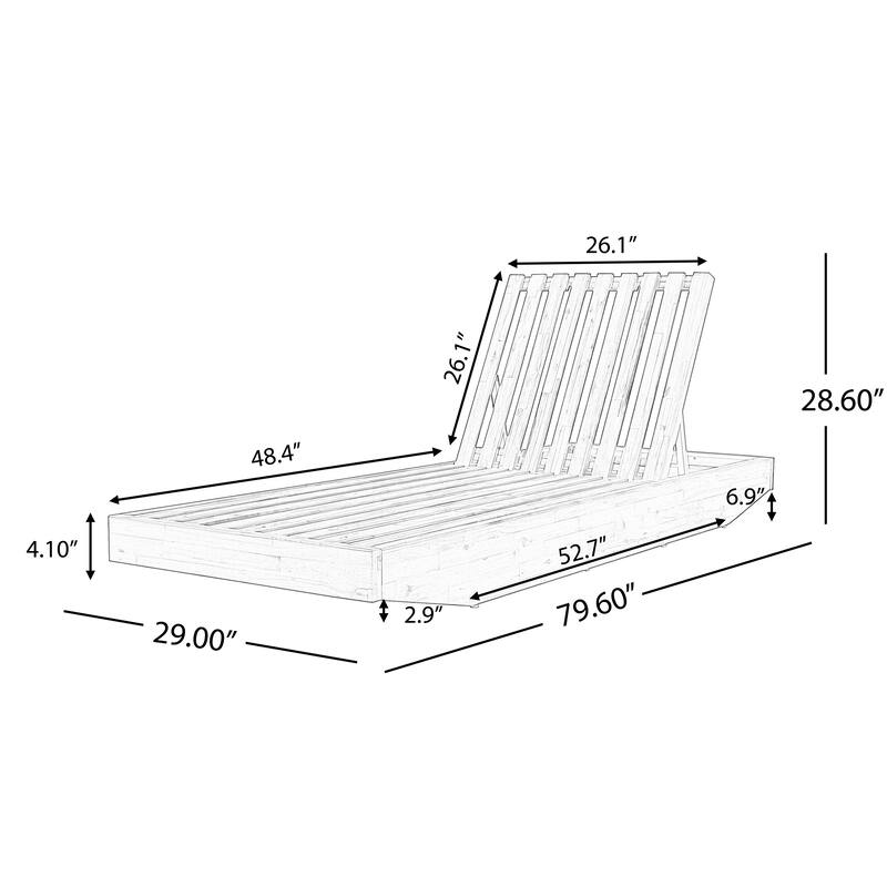 Christopher Knight Home - Outdoor Acacia Wood Chaise Lounge with Ergonomic 2-Fold Thin Water-Repellent Cushion - 79.6"L