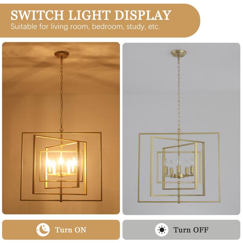 25.59inch 5 Lights Modern Chandelier with 4 Metal Frames 360 Degree Adjustable for Different Rooms