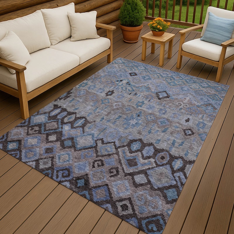 Machine Washable Indoor/ Outdoor Boho Moroccan Chantille Rug