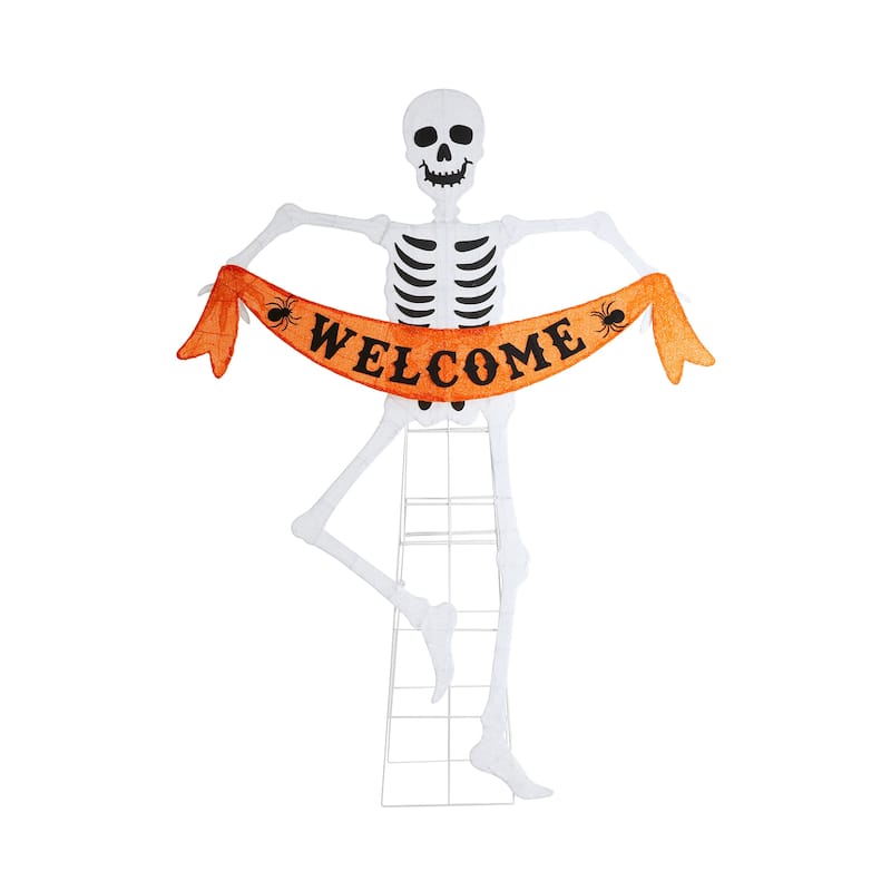 Glitzhome 7ft Pre-lit Halloween 2D Skeleton Outdoor Decor with 220 warm White LED Lights