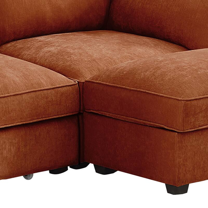Chenille Fabric Upholstered Sectional Sofa with Under-Seat Drawers and Storage Ottoman