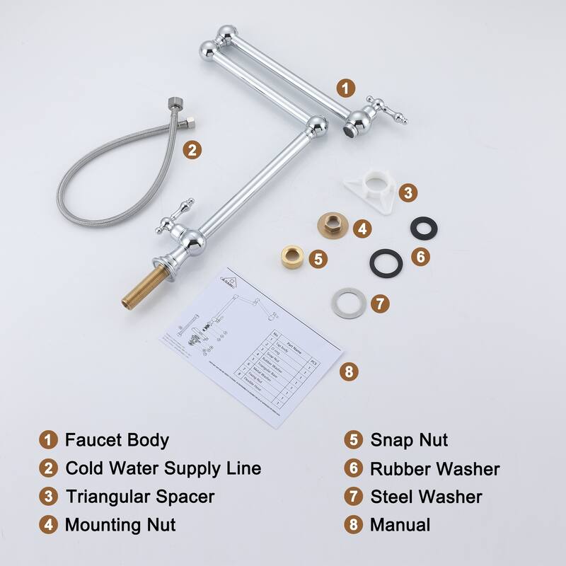 Vintage Deck Mount Pot Filler Kitchen Faucet, with Folding Stretchable Double Joint Swing Arms