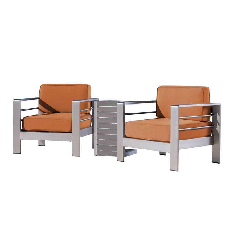 Cape Coral Outdoor Aluminum 3 Piece Chat Set with C Shaped Table by Christopher Knight Home