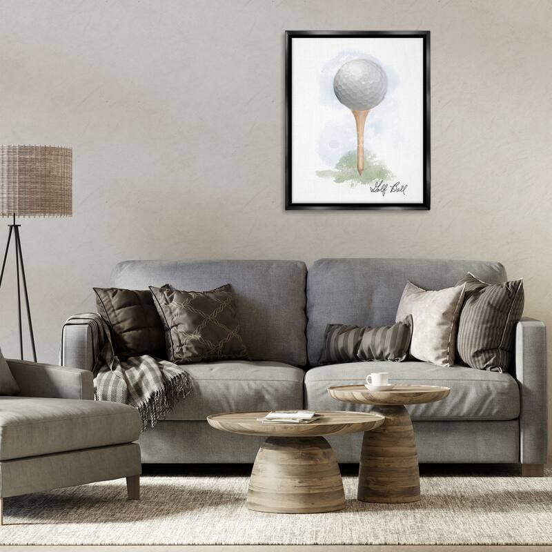 Stupell Soft Pastel Golf on Tee Framed Floater Canvas Wall Art Design By Matthew Piotrowicz