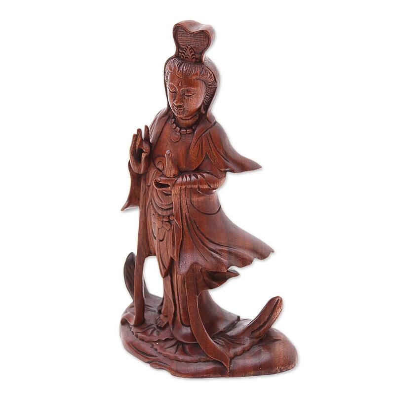 Novica Handmade Goddess Kwan Im Wood Sculpture