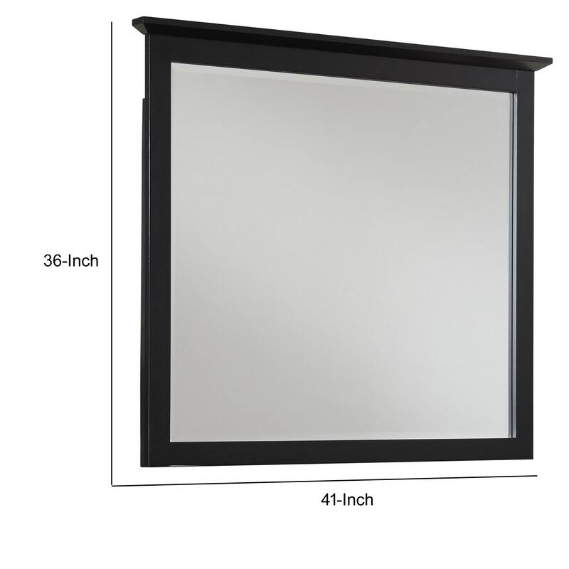 Transitional Style Wooden Frame Mirror with Beveled Floating Top, Brown