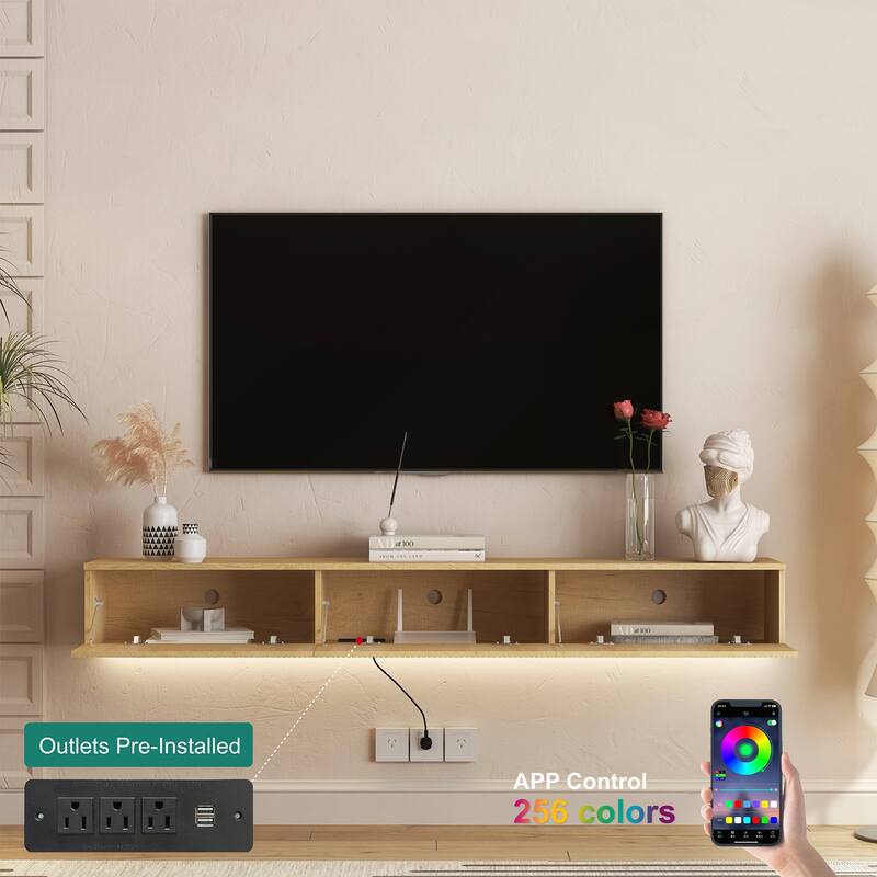 Floating TV Stand Wall Mounted with 16 Color LEDs