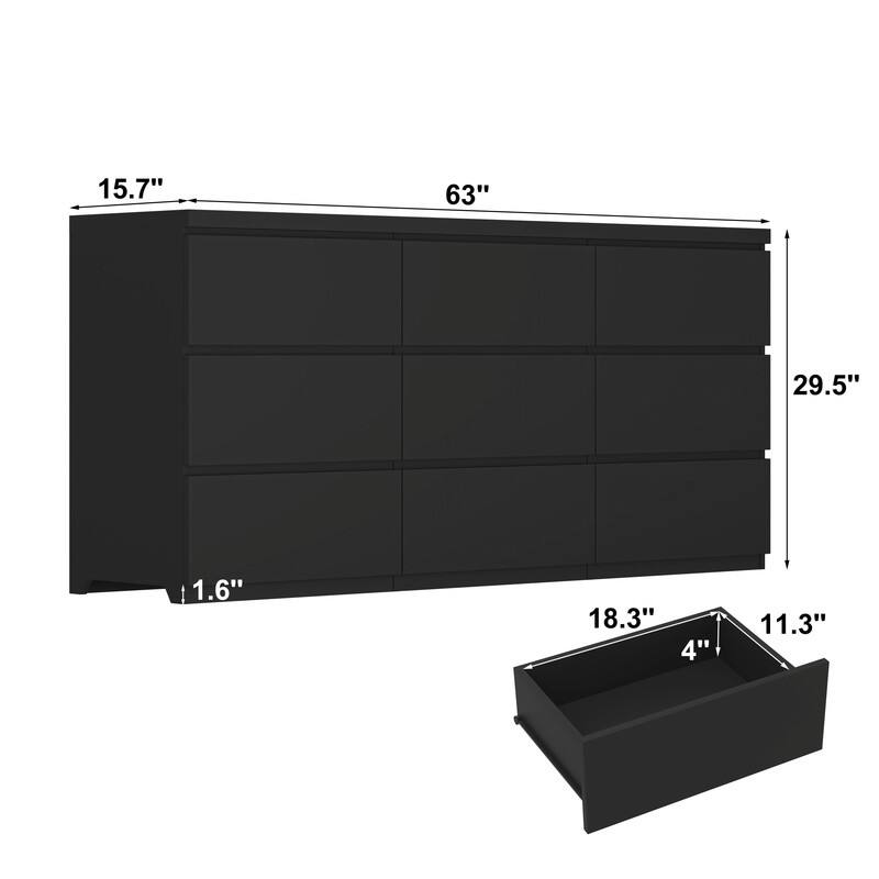 9-Drawer Handle-Free Dresser, Modern Matte Wood Storage Chest for Bedroom, Living Room or Entryway