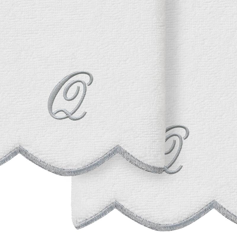 Authentic Hotel and Spa 100% Turkish Cotton Grey ADORNIA Scallop Personalized 2 Piece Fingertip Towel Set - 2 Fingertip Towels