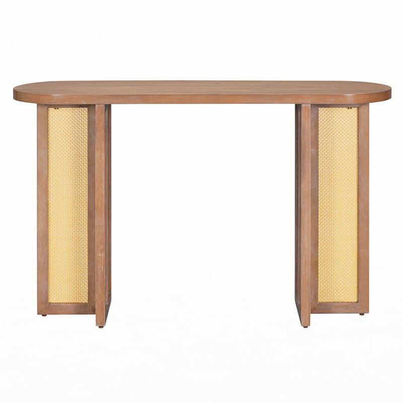 Rattan Console Table Entryway Table,Natural Wood Wash