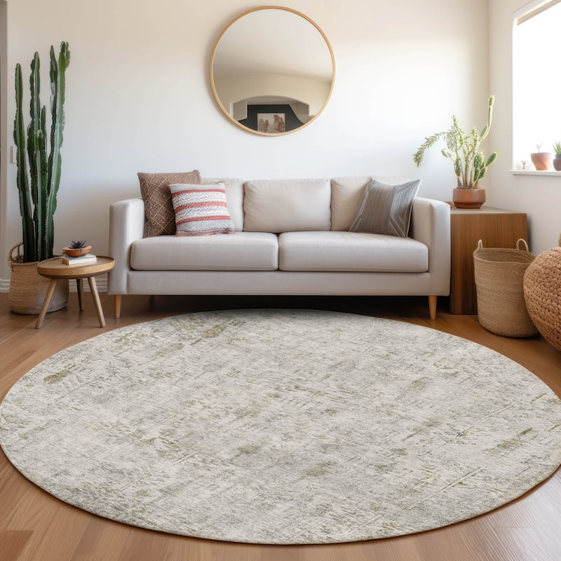 Machine Washable Indoor/ Outdoor Vintage Traditional Chantille Rug - Silver - 8' x 8'