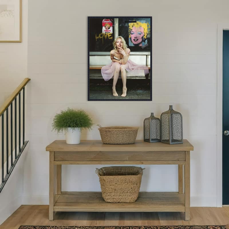 New Marilyn by Dikhotomy Framed Canvas Wall Art Print - Sylvie Beaded Black