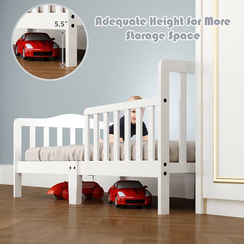 Costway Kids Toddler Wood Bed Bedroom Furniture w/ Guardrails - See Details
