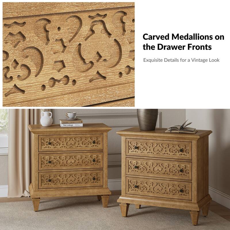 Vittorio Transitional 3 - Drawer Nightstand with Built-In Outlets by HULALA HOME