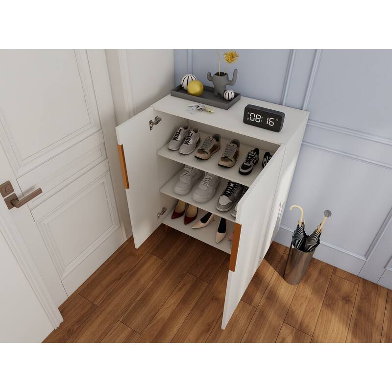 Modern White Sideboard Cabinet with Gold Handles for Kitchen, Dining Room Furniture Organizer