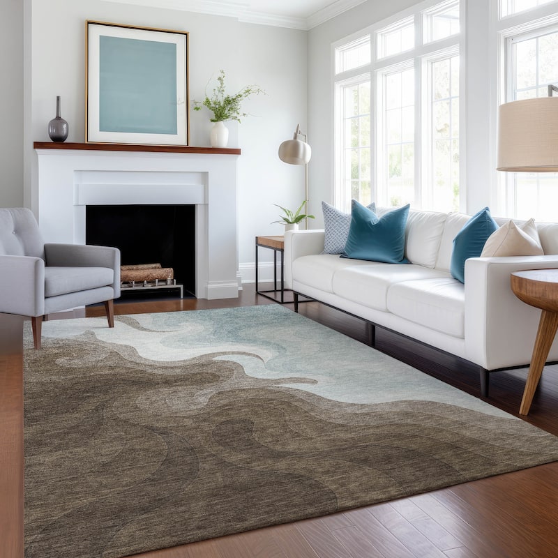 Machine Washable Indoor/ Outdoor Modern Dejuan Chantille Rug