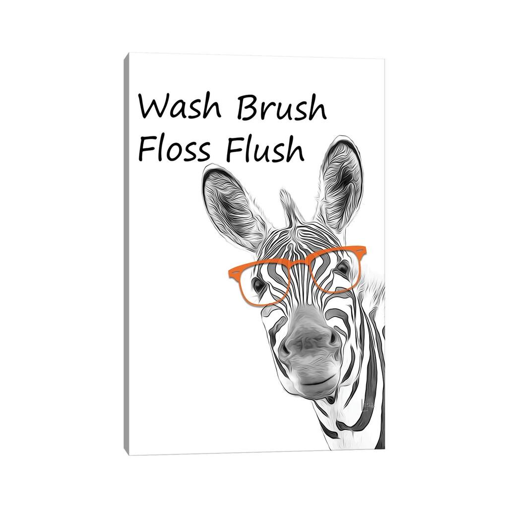 iCanvas "Zebra - Wash Brush Floss Flush" by Printable Lisa's Pets Canvas Print