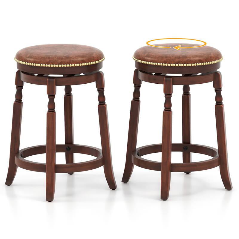 Gymax Counter Height Bar Stool Set of 4 24Inch Swivel Stool Solid Wood