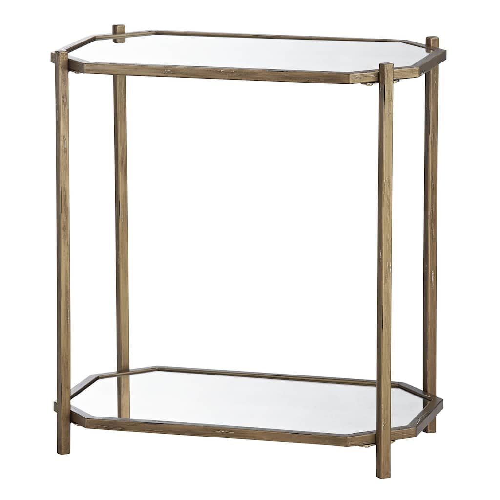 Meghan Mirrored End Table, Distressed Antique Gold