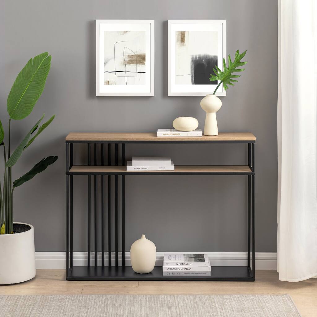 Modern Minimalist Slatted-Metal Entry Table