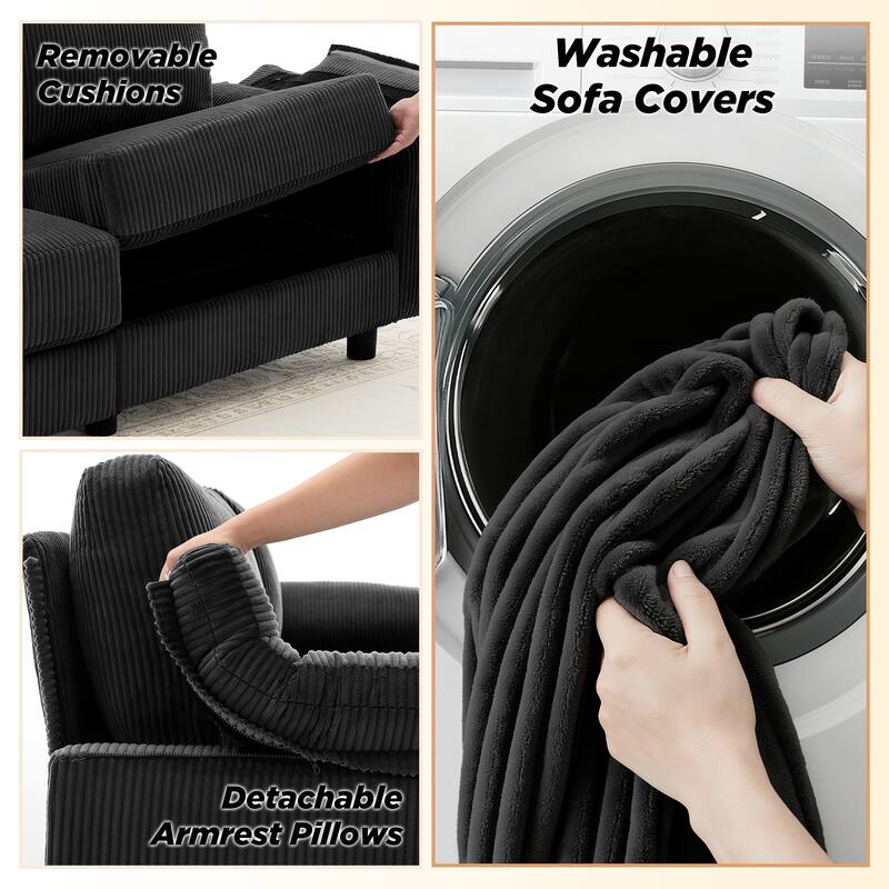 Modern 63.5" Corduroy Upholstered Sofa Couch Loveseat Sofa with Pillow Top Arms