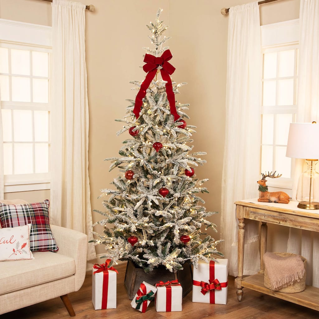 7.5' Slim Nordmann Fir Flocked Artificial Tree Warm Clear LED - 7.5 Foot