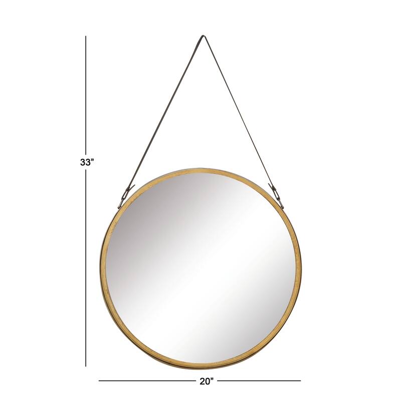 Gold Metal Room Wall Mirror with Leather Strap