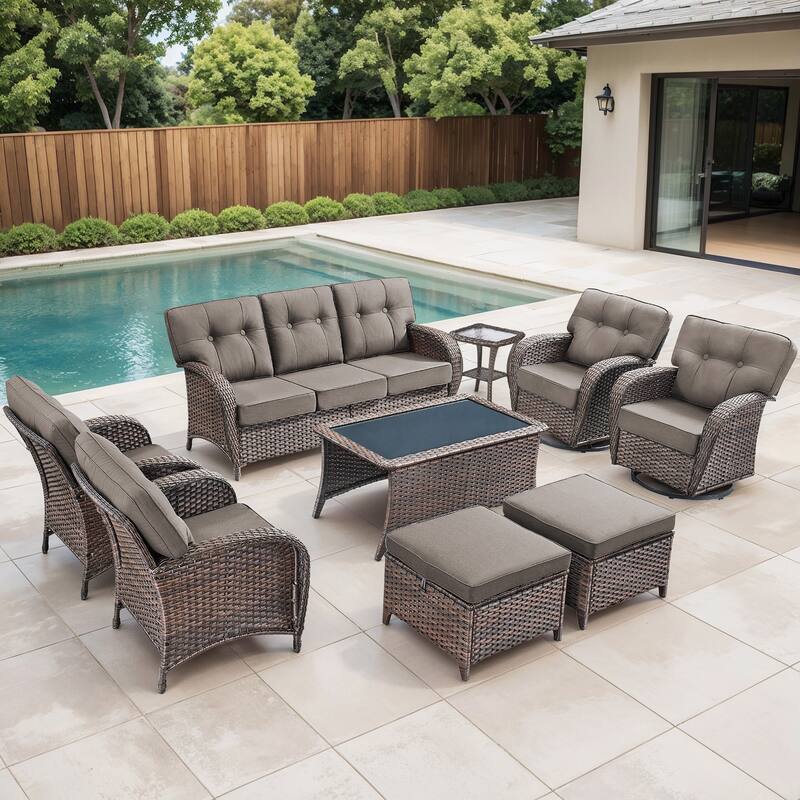 Gymojoy Wicker Patio Furniture Set, 5" Thick Cushioned Outdoor Rattan Conversation Set